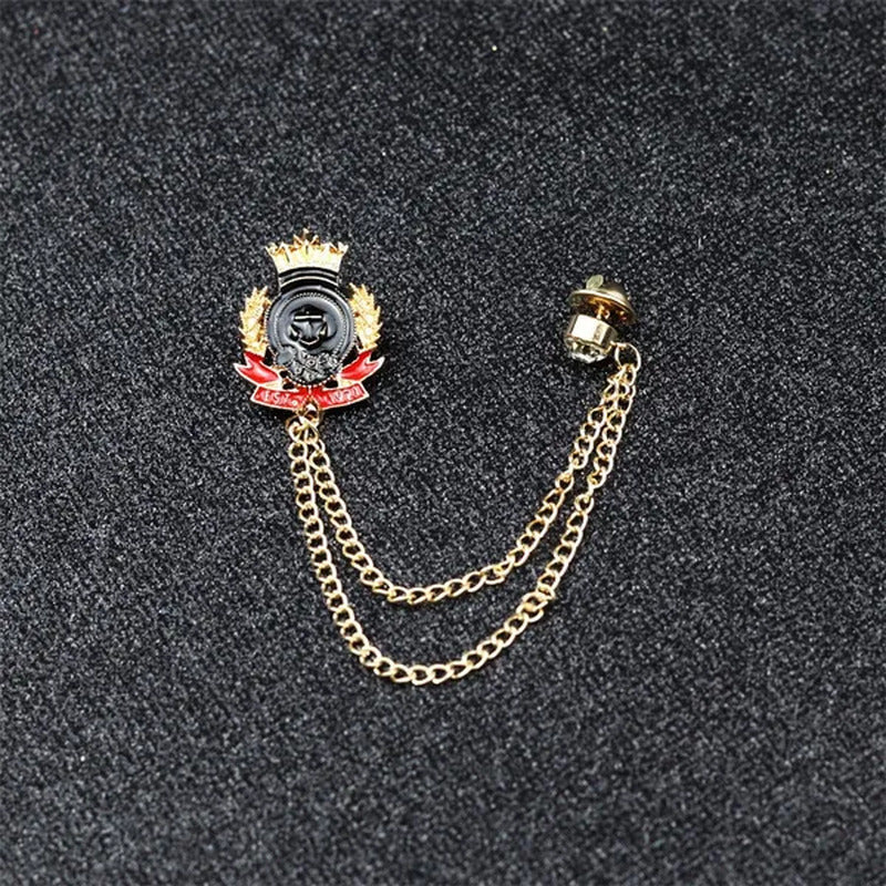 Fashion British Personalized Crown Double Tassel Diamond SHIELD BADGE Brooch