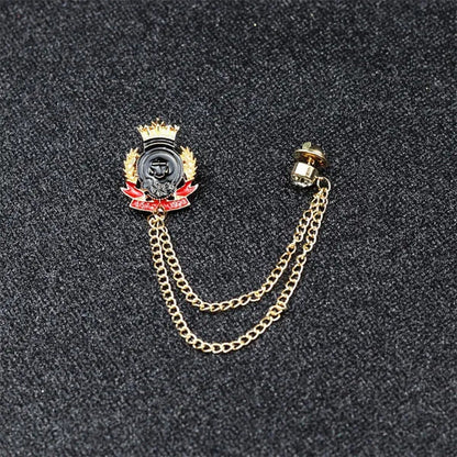 Fashion British Personalized Crown Double Tassel Diamond SHIELD BADGE Brooch