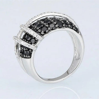 Fashion Women Creative Cross Cross Zircon Ring Black and White Bicolor Zircon Ri