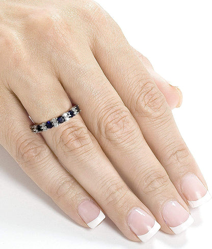 Diamond and Blue Sapphire Band 1 Carat (Ctw) in 14K White Gold