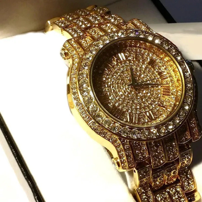 18K Men Hip Hop Iced Out Gold Simulated Diamond Rapper Watch