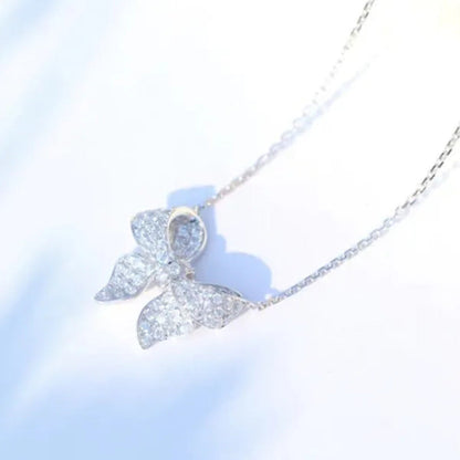 New Fashion Elegant 925 Sterling Silver Bow Knot Diamond Pendant Neckalce Engage