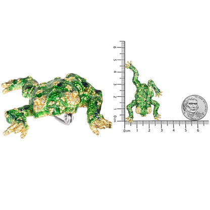 18K Yellow Gold 1/6 Cttw Diamond Green Frog Enamel Floral Brooch Pin (H-I Color,