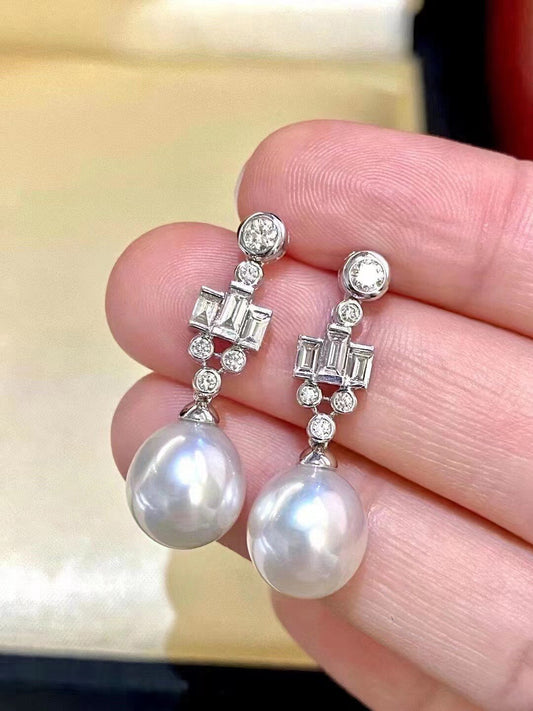 MJ Pearl Earrings Fine Jewelry 925 Sterling Silver round 10-11Mm Nature Fresh