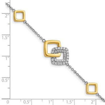 14K Two-Tone Gold Polished Dia. Double Square 7'' Bracelet