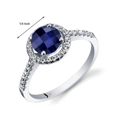 1.5 Ct round Shape Created Blue Sapphire Halo Ring in 14K White Gold