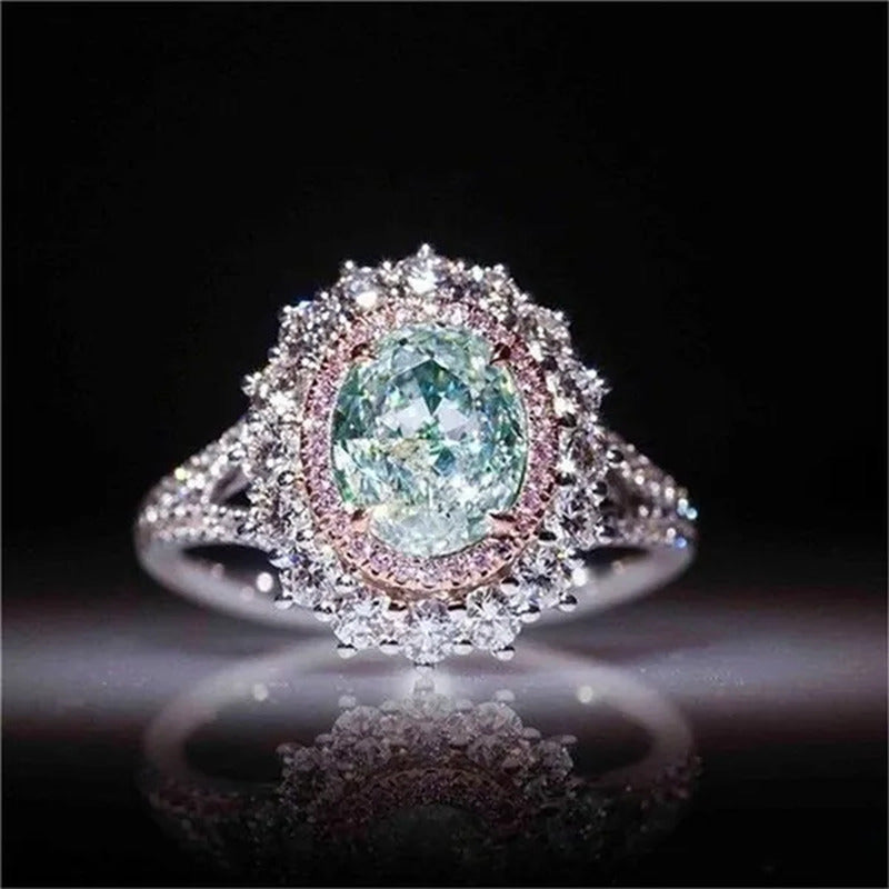 Crystal Diamond Ring Female Set with Green Topaz Gemstone Jewelry
