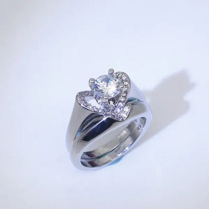 New Fashion Creative Exquisite Women'S Heart Shaped Simulation Zircon Ring Set E