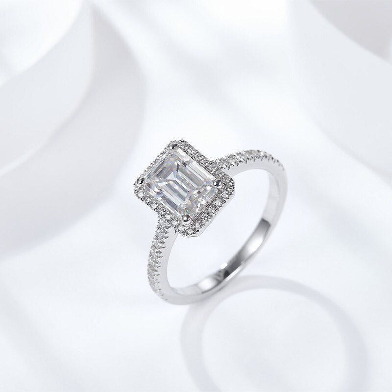 Square Cut 2Ct 8.0Mm Moissanite Diamond Rings for Women Platinum Plated 925