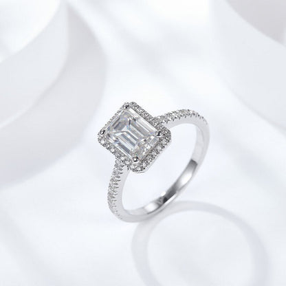 Square Cut 2Ct 8.0Mm Moissanite Diamond Rings for Women Platinum Plated 925