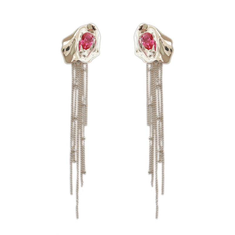 Rose Petal Tassel Stud Earrings