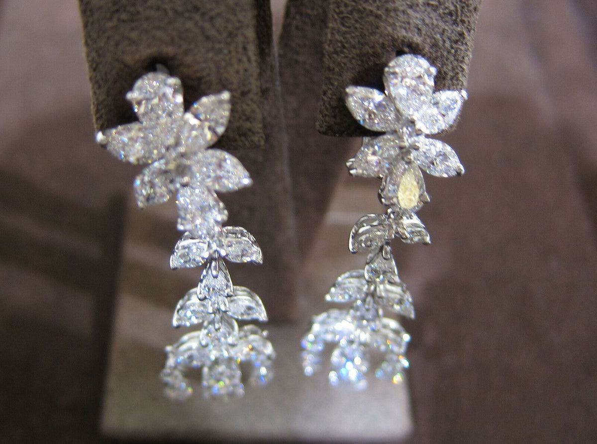 Diamond 3 row marquise pear shape platinum drop earring 12.85 cttw dangle earrig