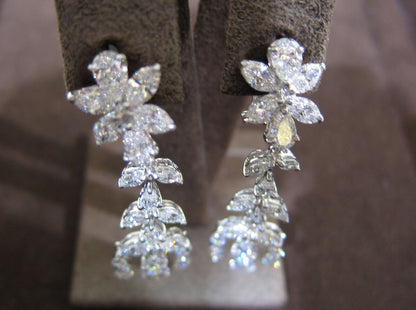 Diamond 3 row marquise pear shape platinum drop earring 12.85 cttw dangle earrig
