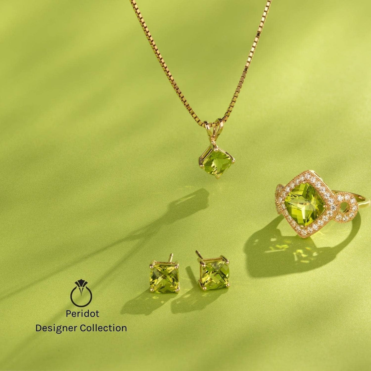 Peridot Pendant in 14 Karat White Gold, Classic Solitaire, Cushion Cut, 6Mm, 1 C