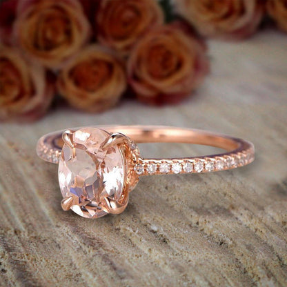 Desinger Classic 1.25 Carat Peach Pink Oval Cut Morganite and Diamond Engagement