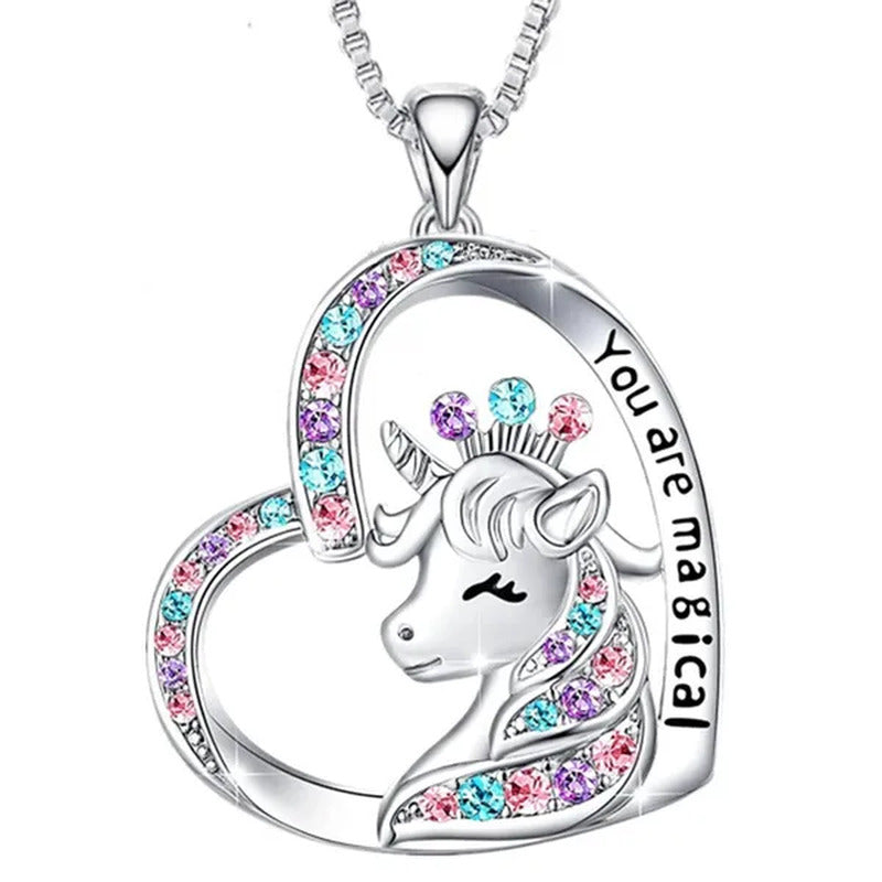 Exquisite Fashion Creative Personality Women'S Zircon Unicorn Necklace Jewelry C