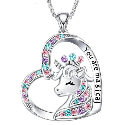 Exquisite Fashion Creative Personality Women'S Zircon Unicorn Necklace Jewelry C