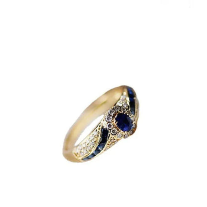 Noble Luxury Woman Fashion Gold Jewelry Natural Blue Sapphire Diamond Ring Anniv