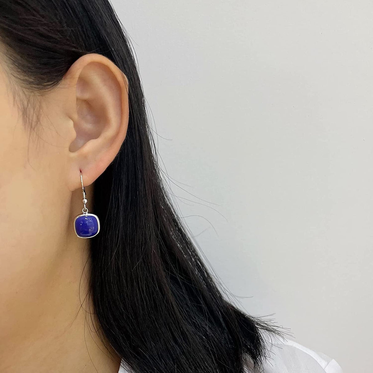 Sterling Silver Square Cabochon Blue Lapis Lazuli Earrings for Classy Women
