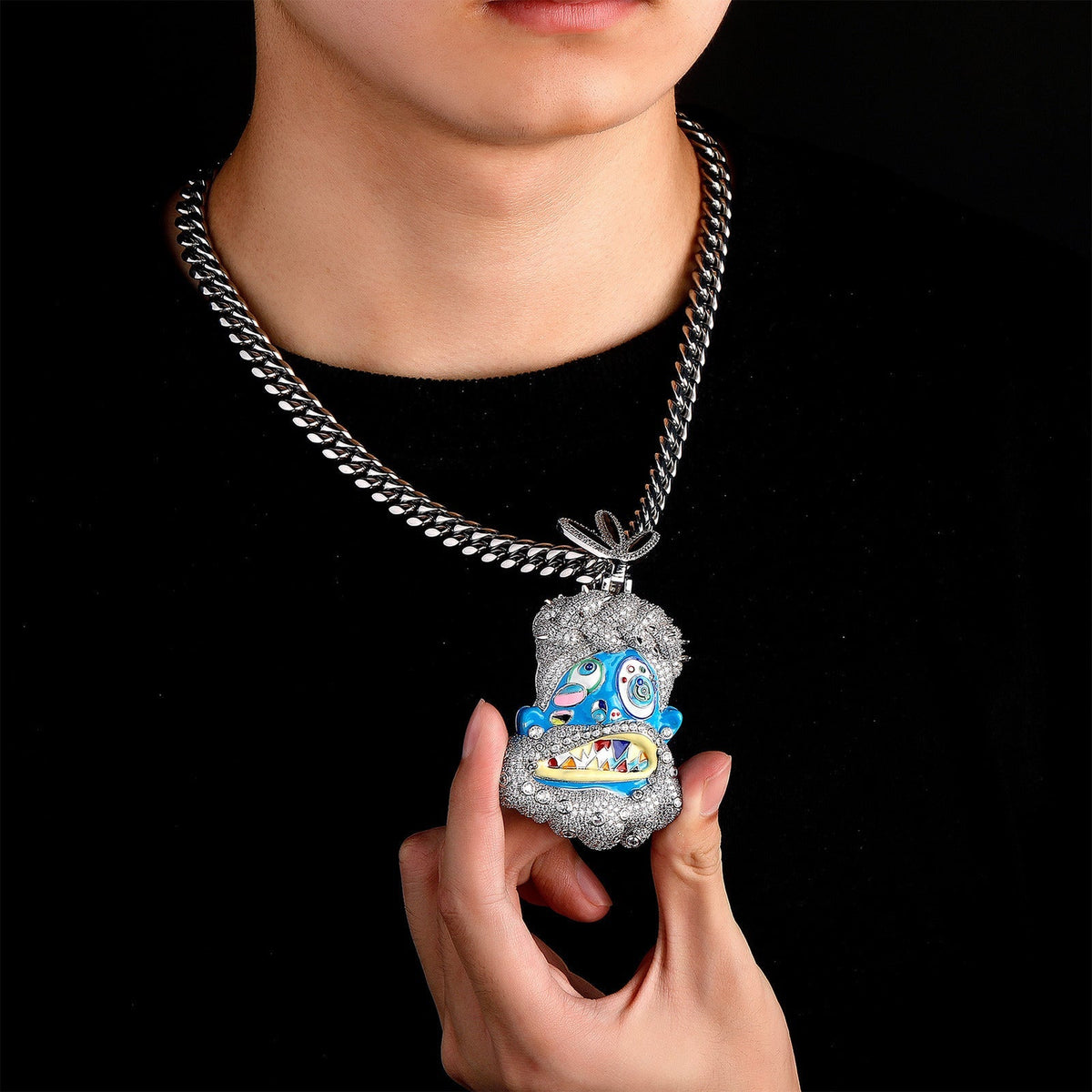 Colorful Oil Dripping Cartoon Head Pendant with Diamond