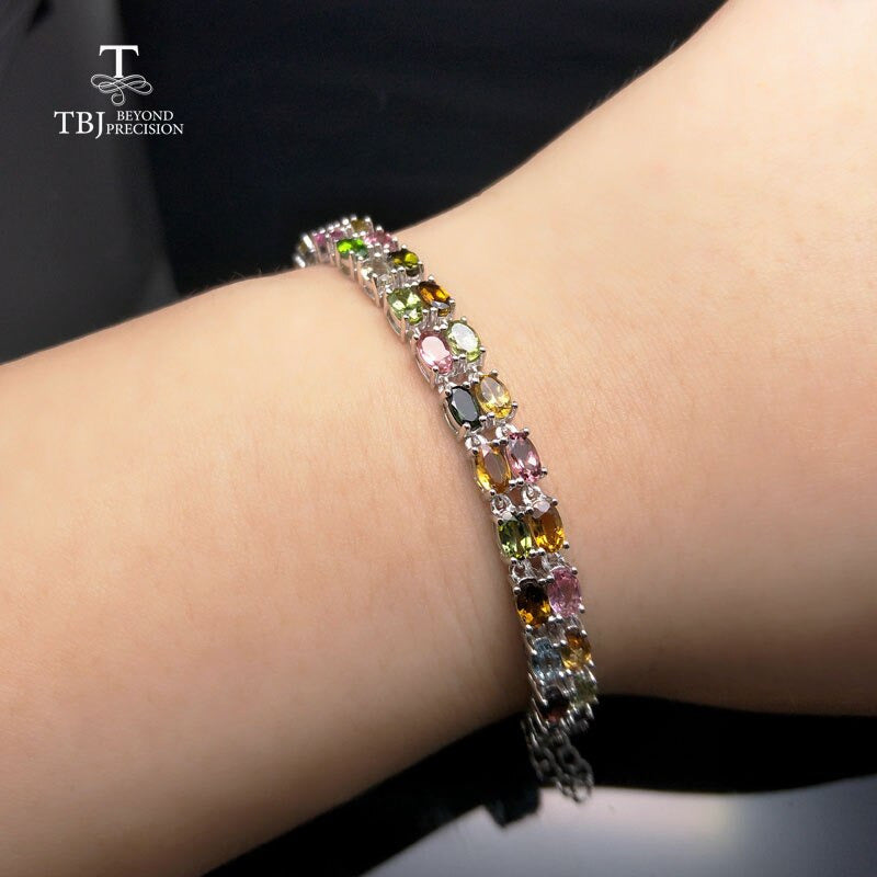 Tbj,9.5Ct Natural Fancy Color Tourmaline Bracelet in 925 Sterling Silver