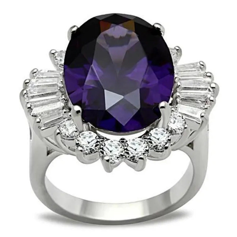 Women Silver 925 Sterling Silver Ring with AAA Grade CZ in Amethyst - Size 10