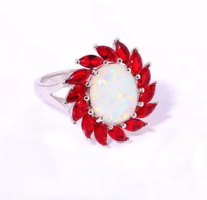 Fashion Women Jewelry White Fire Opal & Ruby Wedding Engagement Ring Size 6-10