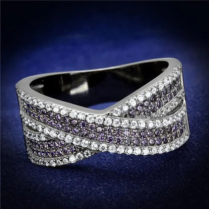 Women Ruthenium 925 Sterling Silver Ring with AAA Grade CZ in Amethyst - Size 8