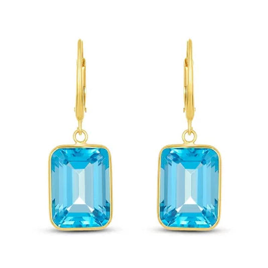 Emerald Sky Blue Topaz Dangle Earrings in 14K Yellow Gold