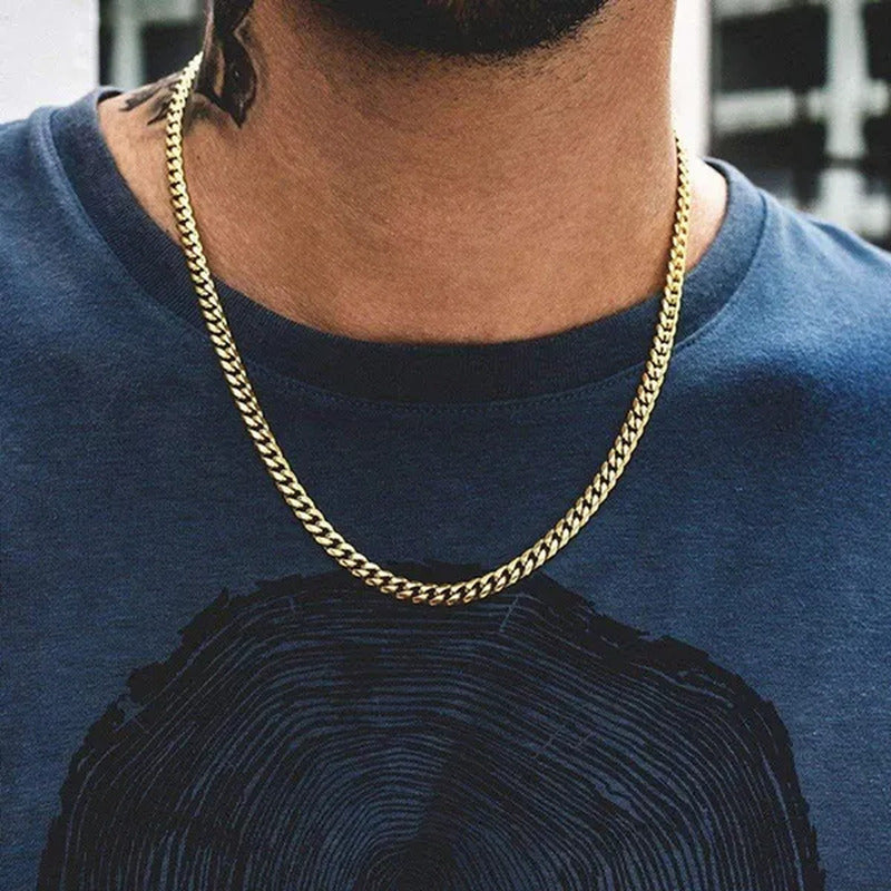 Hot Sale! Men'S Necklace Stainless Steel Cuban Link Chain Silver Gold Color Male