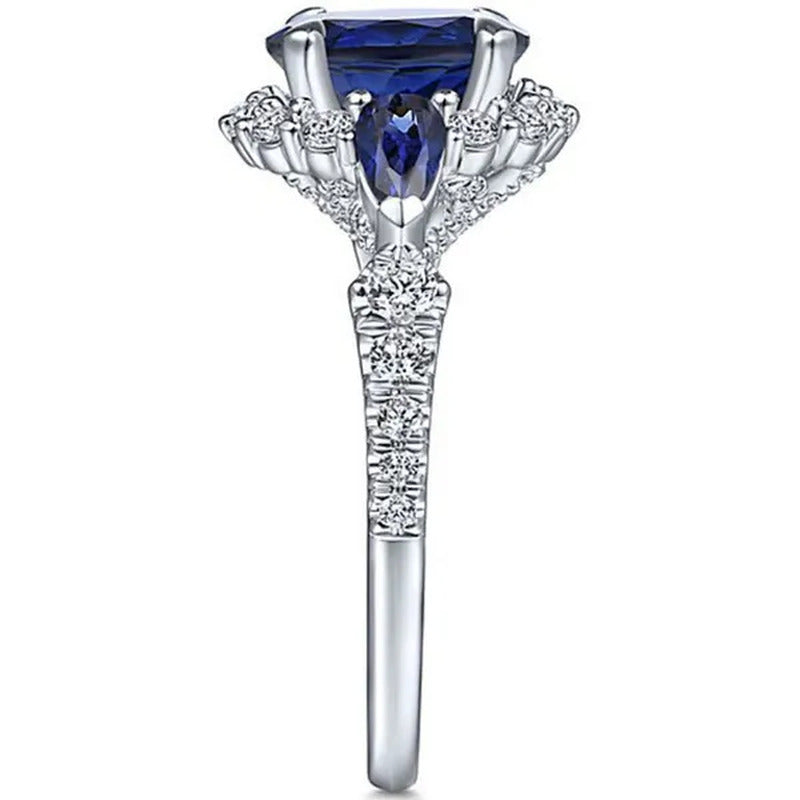 Fashionable Silver Colour Fine Blue Zirconia Women'S Ring Wedding Anniversary Ch