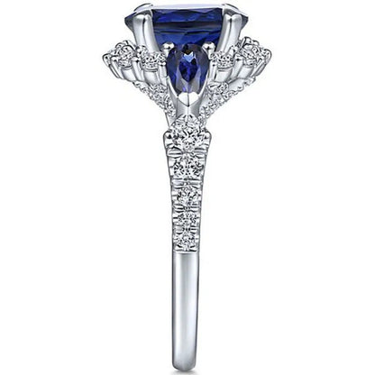 Fashionable Silver Colour Fine Blue Zirconia Women'S Ring Wedding Anniversary Ch