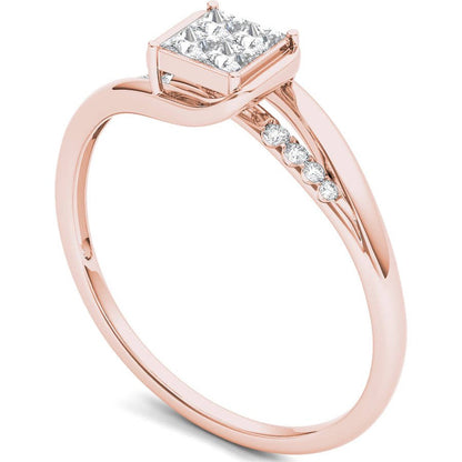 1/4 Carat T.W. Diamond Bypass Princess-Cut Cluster 10Kt Rose Gold Engagement Rin