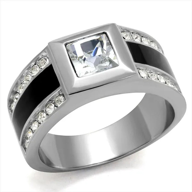 Men'S Princess & round Cut Simulated Diamond Stainless Steel & Epoxy Ring Size 8