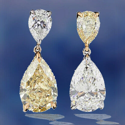 Incredible GIA certified Yellow and White Diamond Two Color Gold Earrings