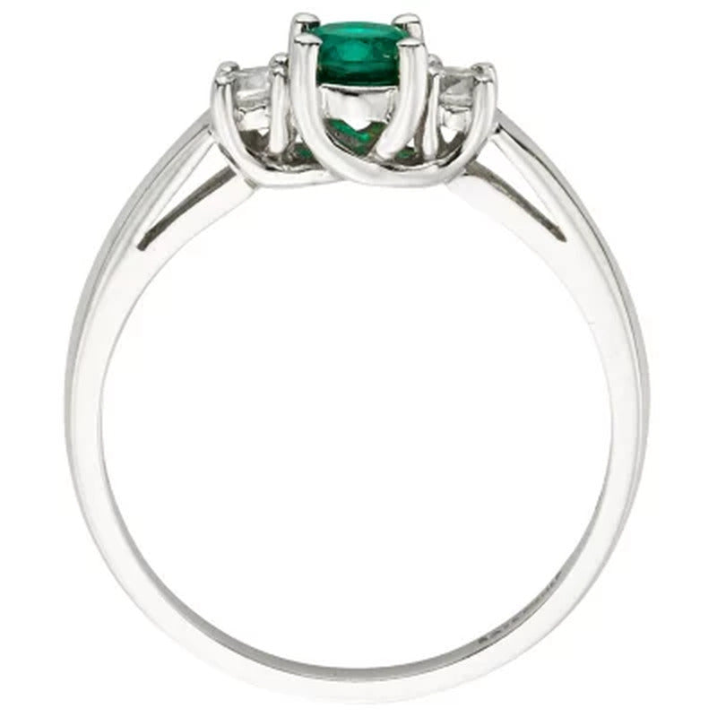 Three Stone Emerald Ring with 0.14CT. T.W. Diamond Set in 14K Gold