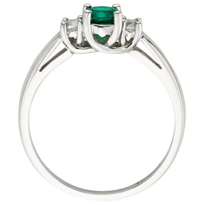 Three Stone Emerald Ring with 0.14CT. T.W. Diamond Set in 14K Gold