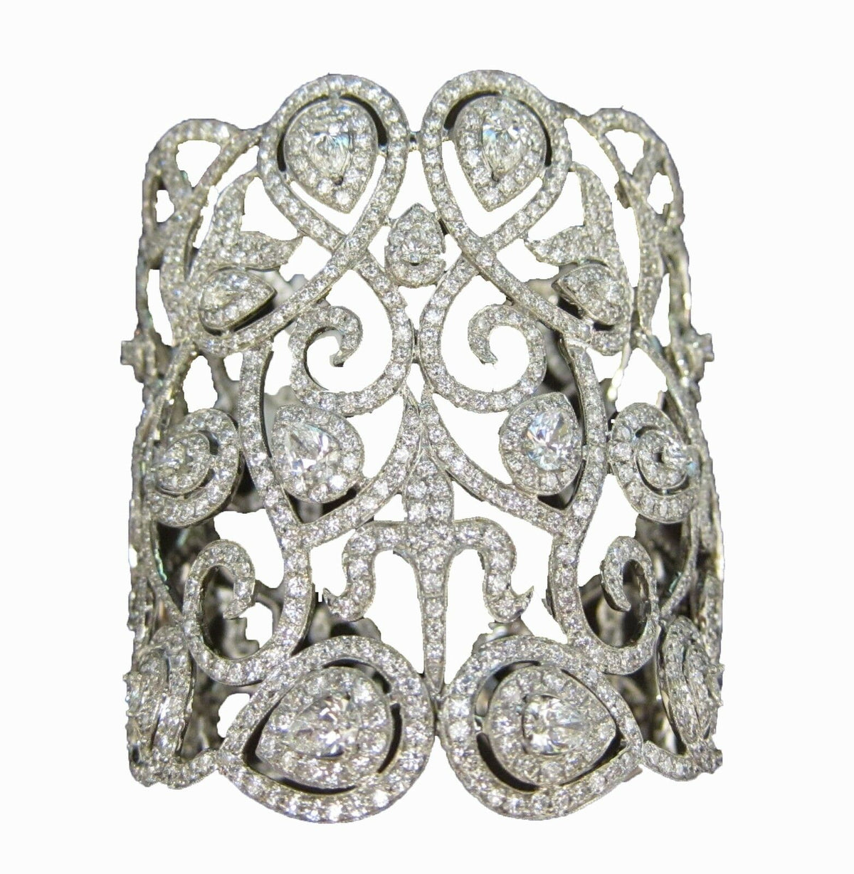 DIAMOND ROUND BRILLIANT PEAR SHAPE BIG CUFF DIAMOND SET PRONG BEZEL SET BANGLE