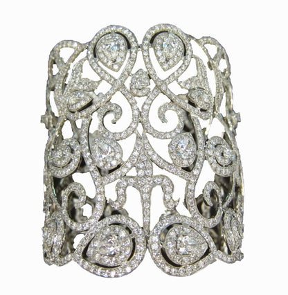DIAMOND ROUND BRILLIANT PEAR SHAPE BIG CUFF DIAMOND SET PRONG BEZEL SET BANGLE