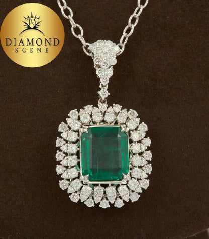 Elegant Green Emerald and Diamond Pendant