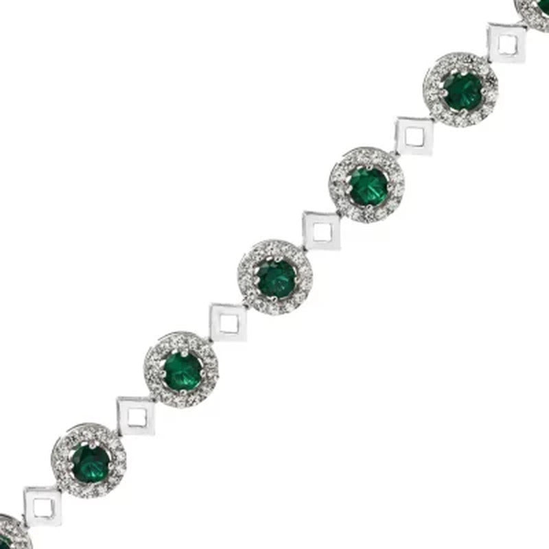 Created Emerald and Created White Sapphire Bracelet in Sterling Silver