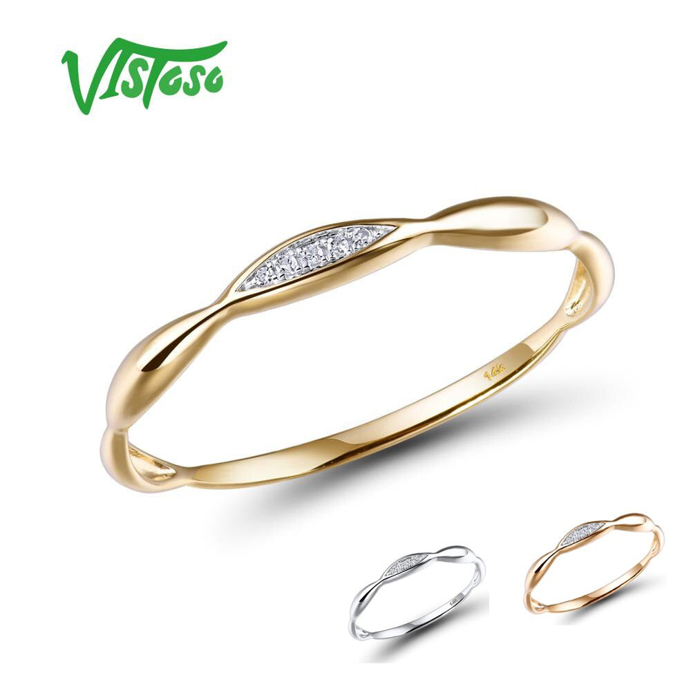 Gold Rings for Women Genuine 14K Yellow/White Gold Ring Shiny Diamond Promise