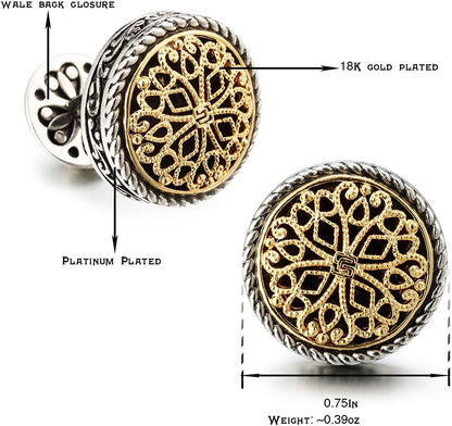 Men'S Silver & 18K Gold Plated round Whale Back Closure Cufflinks for Men, for W