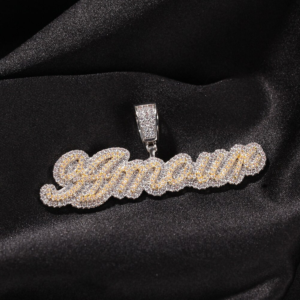 Small Custom Name Necklace Cursive Letter with Tennis Chain Cubic Zirconia