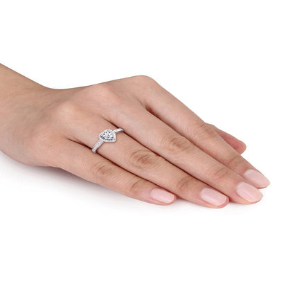 1/3 Carat T.W. Diamond Sterling Silver Heart Halo Engagement Ring