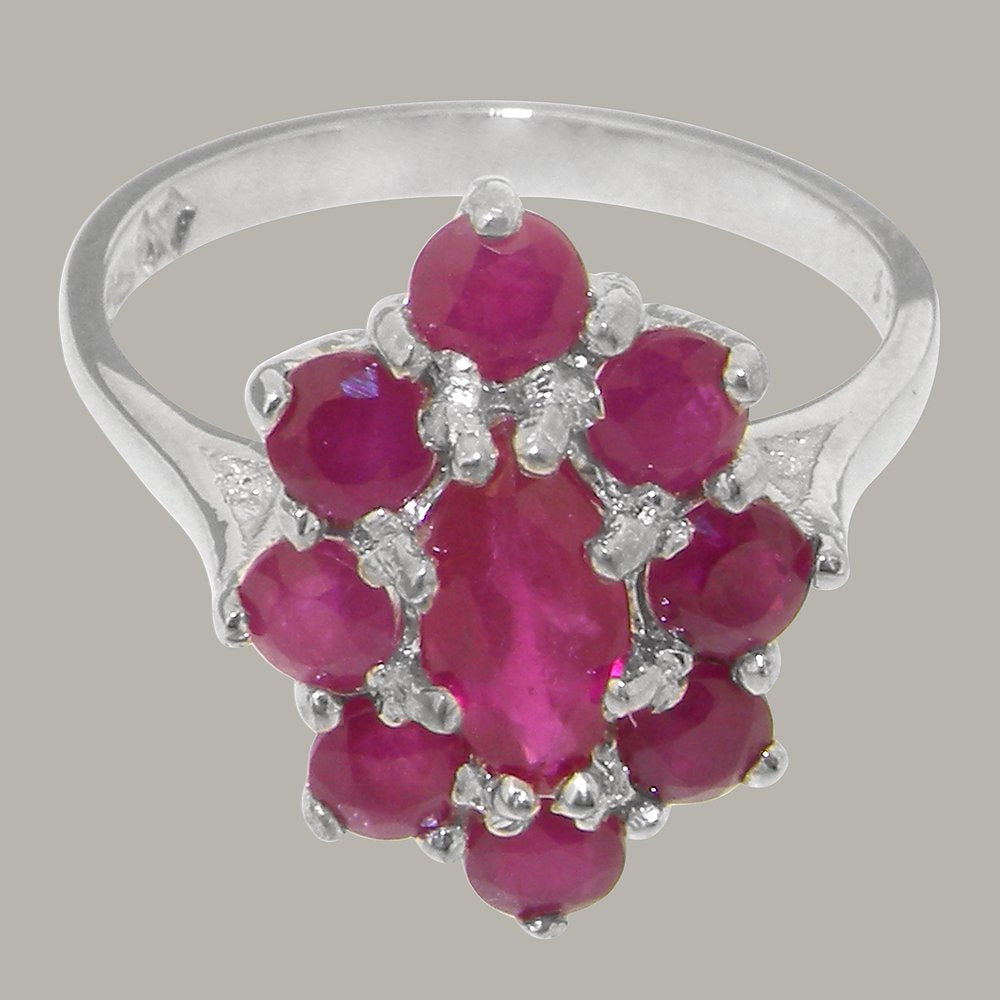 LBG British Made 925 Sterling Silver Ring with Natural Ruby Womens Statement Rin