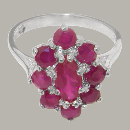 LBG British Made 925 Sterling Silver Ring with Natural Ruby Womens Statement Rin