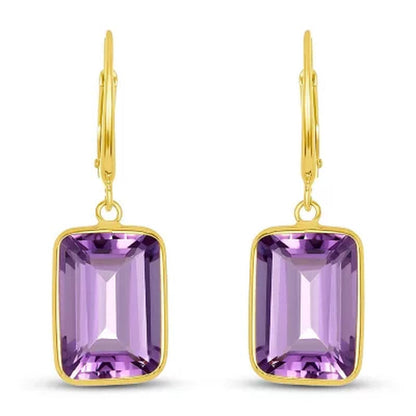 Emerald Cut Amethyst Dangle Earrings in 14K Yellow Gold