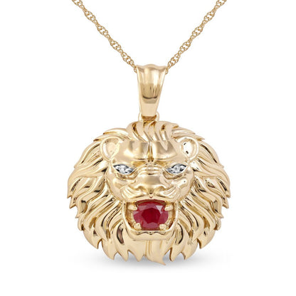 Imperial Gemstone 10K Yellow Gold round Cut Ruby Lion Head Men'S Fashion Necklac
