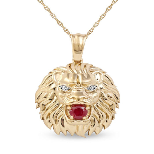 Imperial Gemstone 10K Yellow Gold round Cut Ruby Lion Head Men'S Fashion Necklac